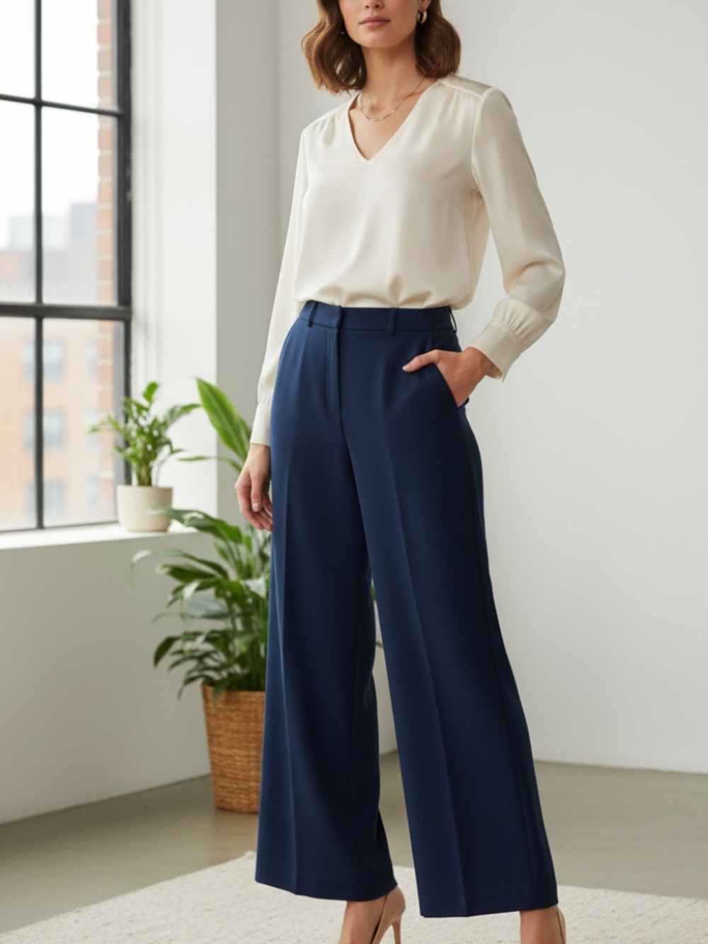 NWT Simply Vera Luxe Crepe navy blue high rise trousers 4s